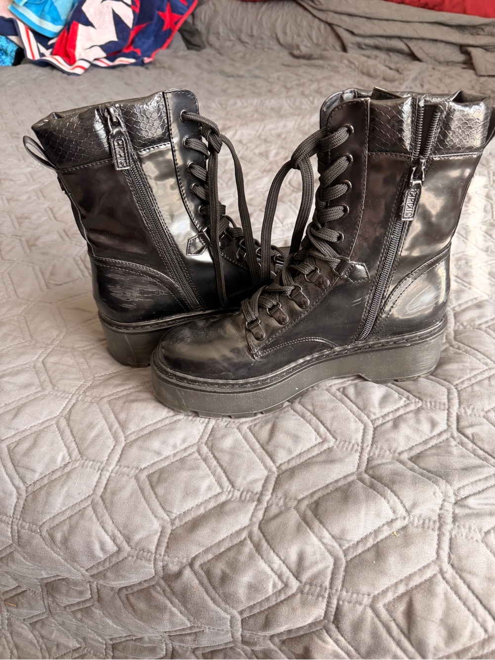 Circus by Sam Edelman Black Lace-Up Platform Combat Boots